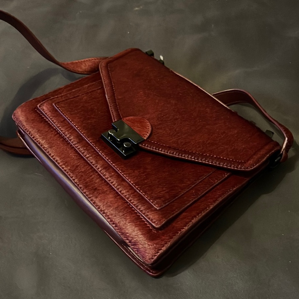 Loeffler Randall Burgundy Calf Hair Satchel Purse